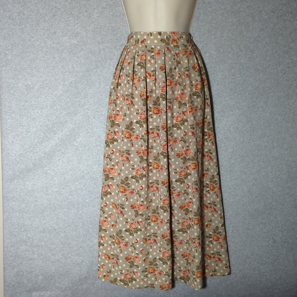 Vintage Charter Club Rose Polka Dots Print Pleated Midi‎ flared Skirt 10 M USA